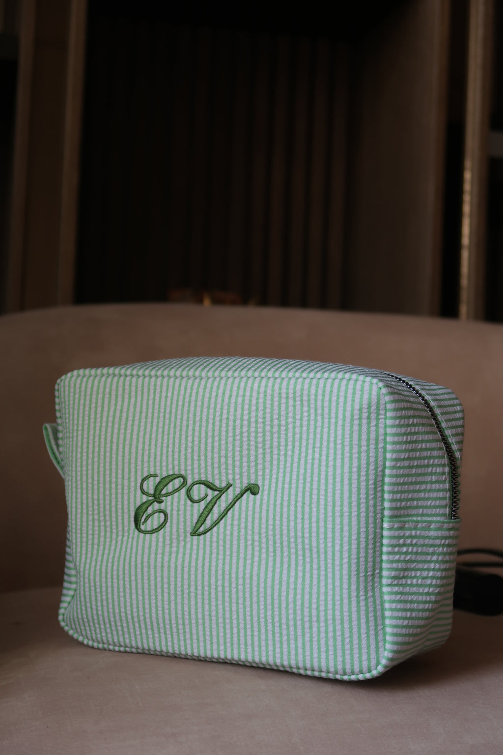 EVERYDAY STRIPE MAKEUP BAG - GREEN