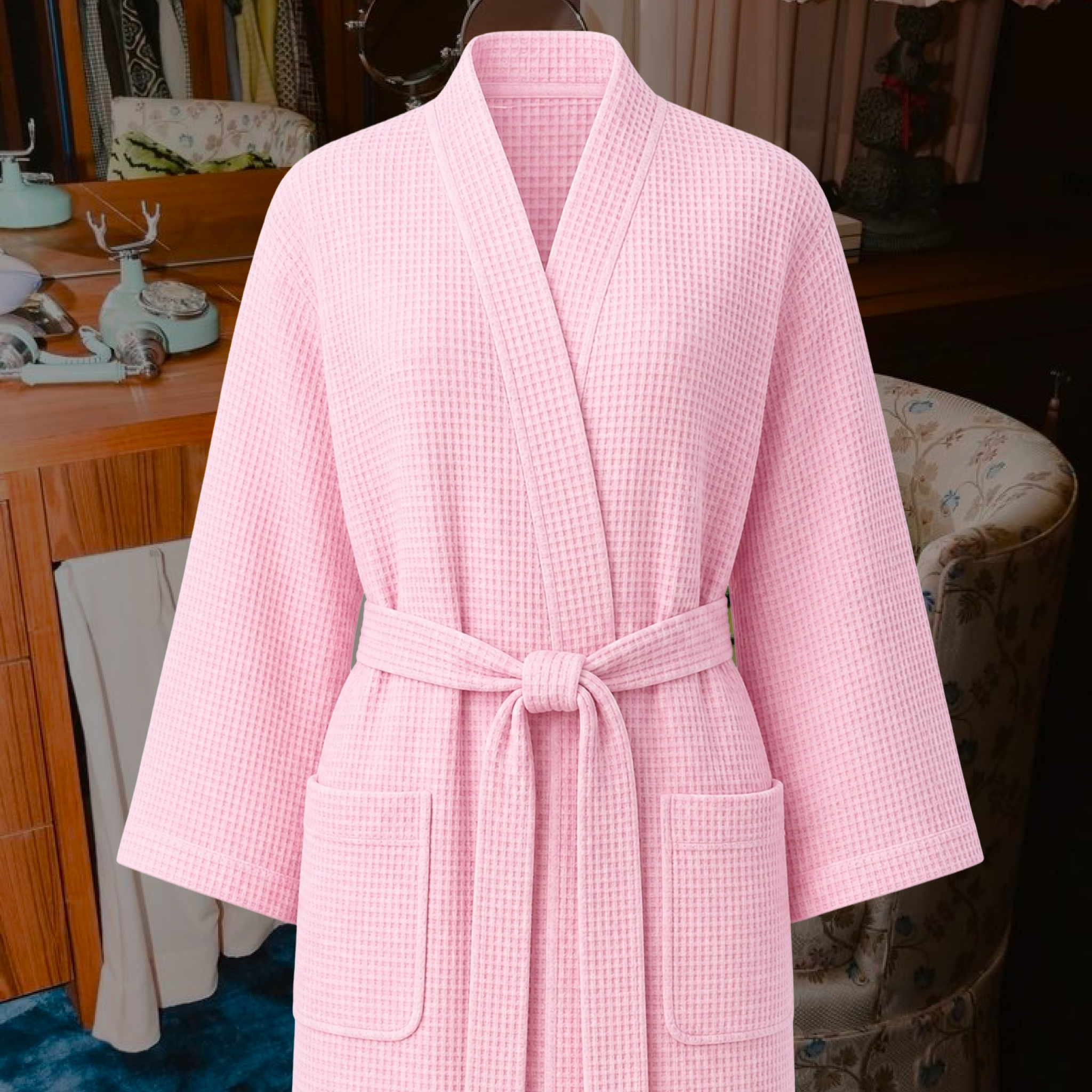 LIKE A CLOUD WAFFLE BATHROBE NO.1 - PINK